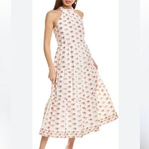 Flora Bea NYC 100% Cotton Watermelon Print Halter Midi Dress Size M White Fruit